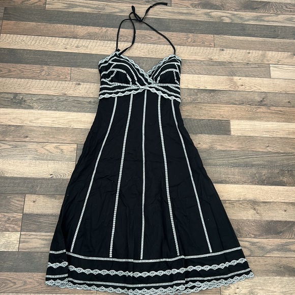 Vintage 90s Black & White Lace Feminine Womens Size 0 Midi Dress - Picture 4 of 8